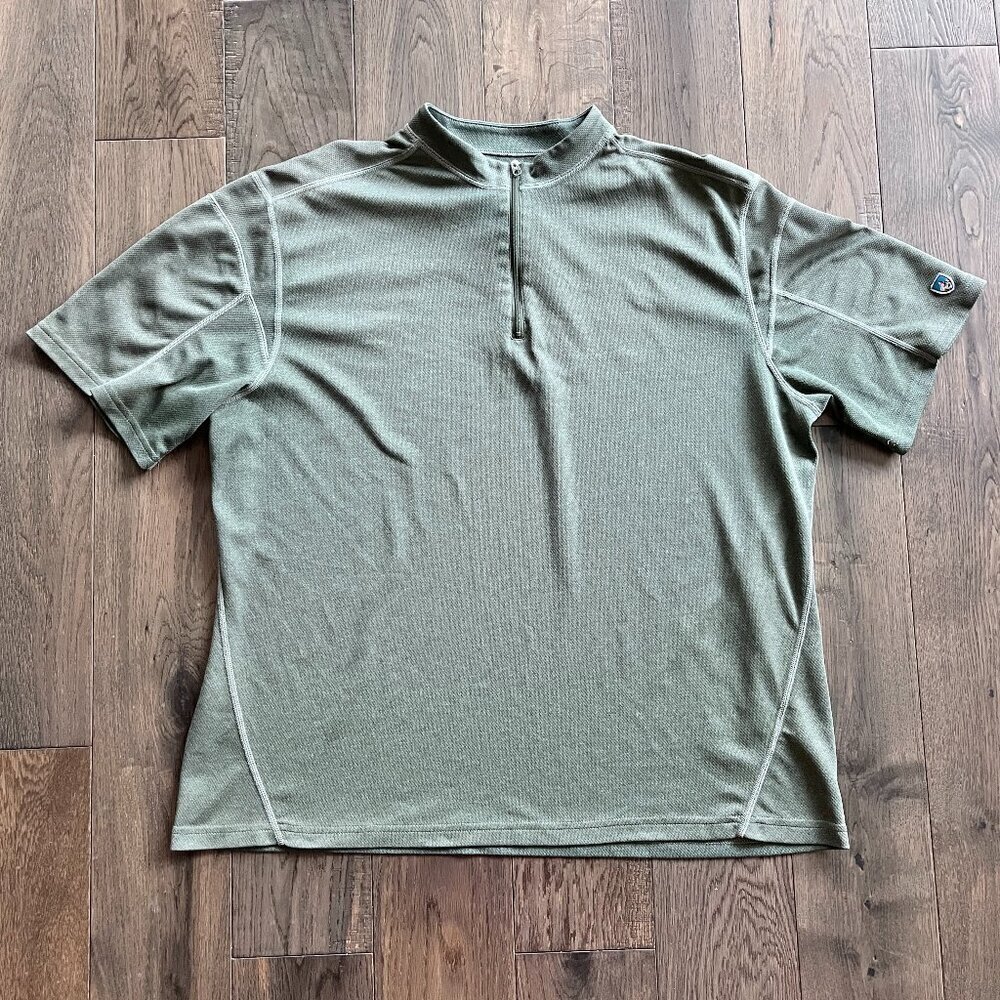 Kuhl Men's Coffeena Short Sleeve Quarter Zip Shirt Green Gray Size L Outdoors